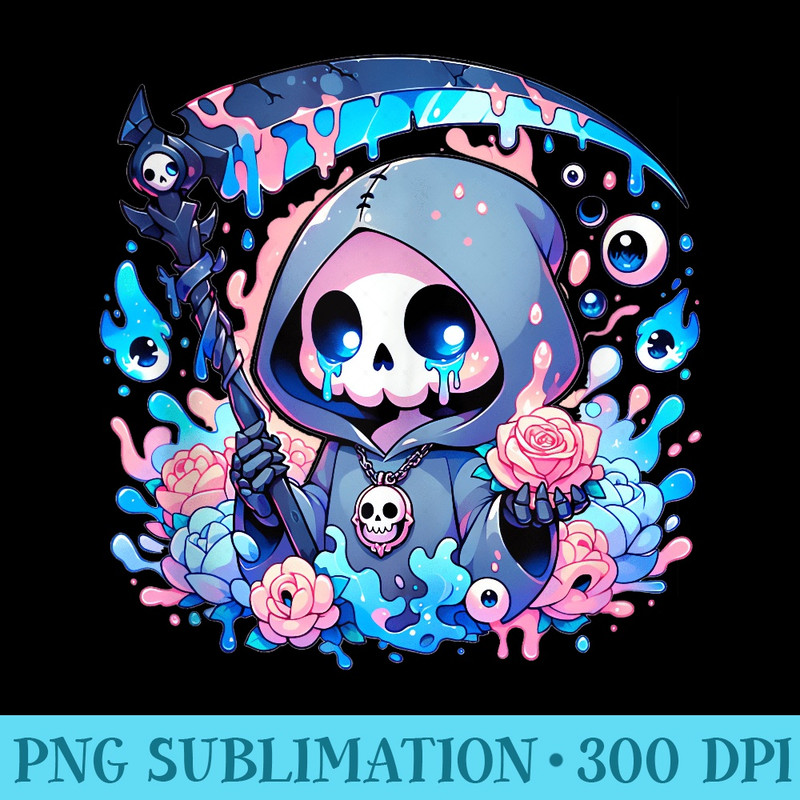 Cute Kawaii Pastel Goth Reaper - PNG Sublimation - Premium Quality PNG Artwork