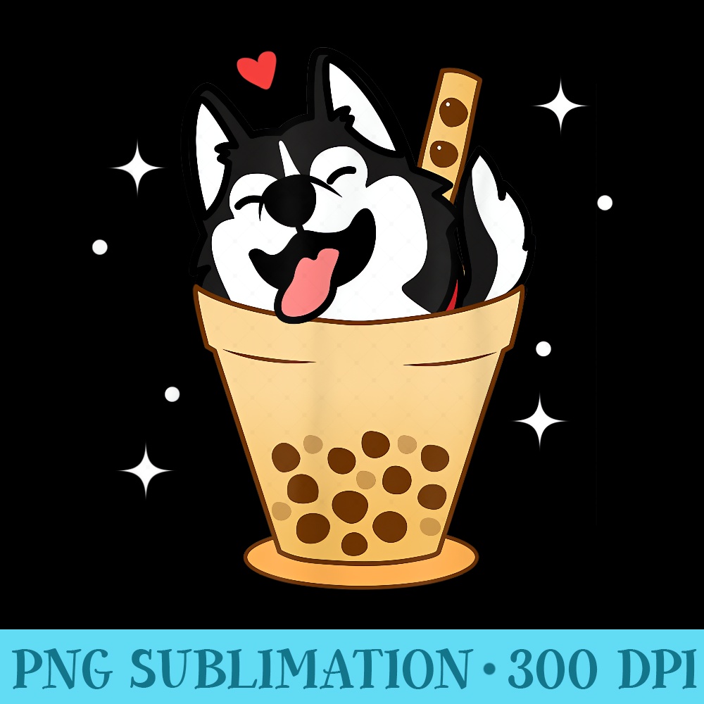 Kawaii Husky Loves Bubble Tea Funny Boba Dog Animal - PNG Download Illustration - Defying the Norms