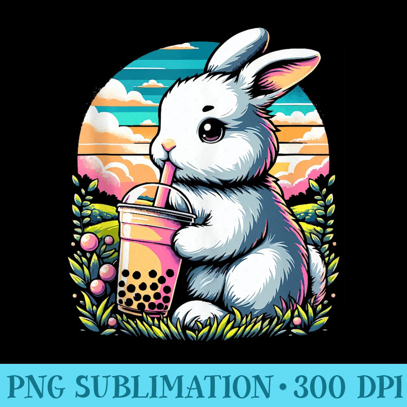 Funny Boba Tea Lover Bubble Tea Drink Kawaii Rabbit - Sublimation patterns PNG - Easy-To-Print And User-Friendly Designs