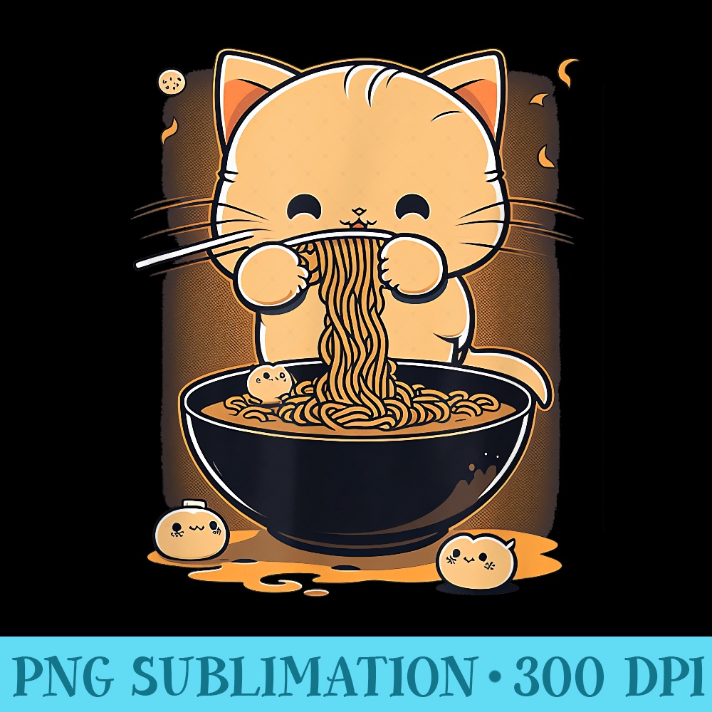 Kawaii Japanese Kitten Cat Ramen Noodles Anime - Sublimation PNG download - Premium Quality PNG Artwork