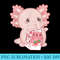 Kawaii Anime Axolotl Drinking Strawberry Milk Cute Japanese - Sublimation backgrounds PNG - Enhance Your Apparel with Stunning Detail