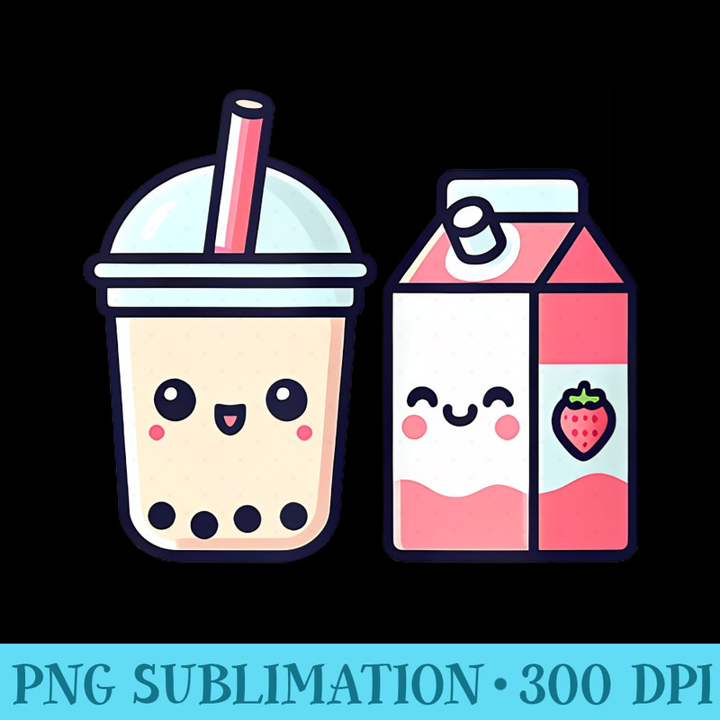 Boba Tea And Strawberry Milk Funny Kawaii Boba Tea Lovers - Shirt Vector Art - Easy-To-Print And User-Friendly Designs