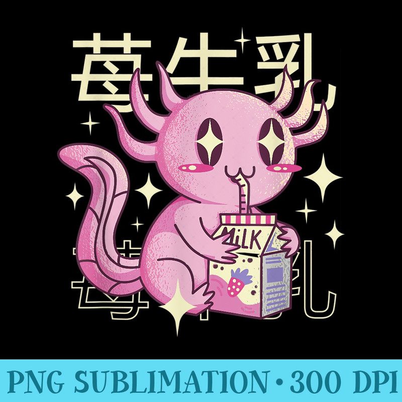 Japanese Anime Shake Carton Kawaii Axolotl Strawberry Milk - Download PNG Files - Fashionable and Fearless