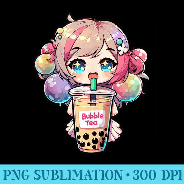Kawaii Chibi Anime Girl Bubble Tea Anime Milk Tea - PNG Art | Inspire ...