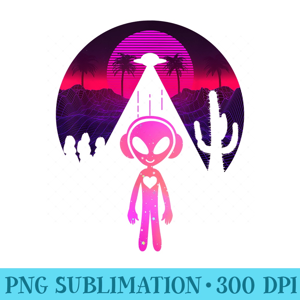 Vaporwave Pink Alien 80s 90s Retrowave Kawaii Roswell - High Resolution PNG Download - Eco Friendly And Sustainable Digital Products
