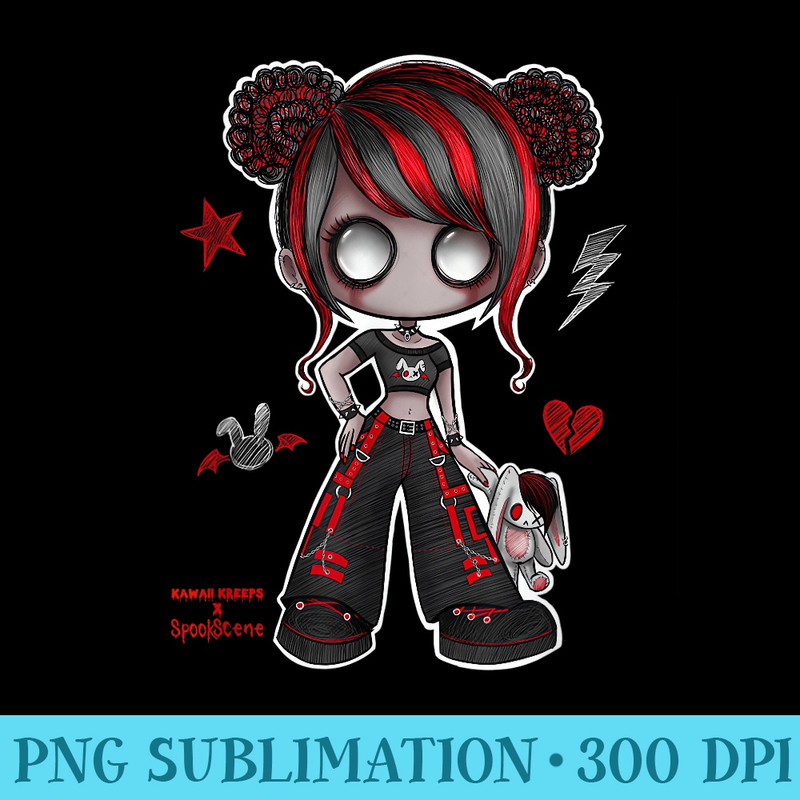 Spookscene Emo Girl Drawing Emo Bunny Doodle Mall Goth Red - PNG Download Graphic - Unleash Your Creativity