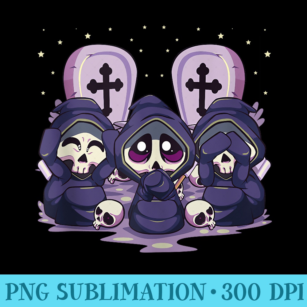 Three Wise Reaper Dont See Hear Speak Evil Pastel Goth - PNG Download Illustration - Vibrant and Eye-Catching Typography