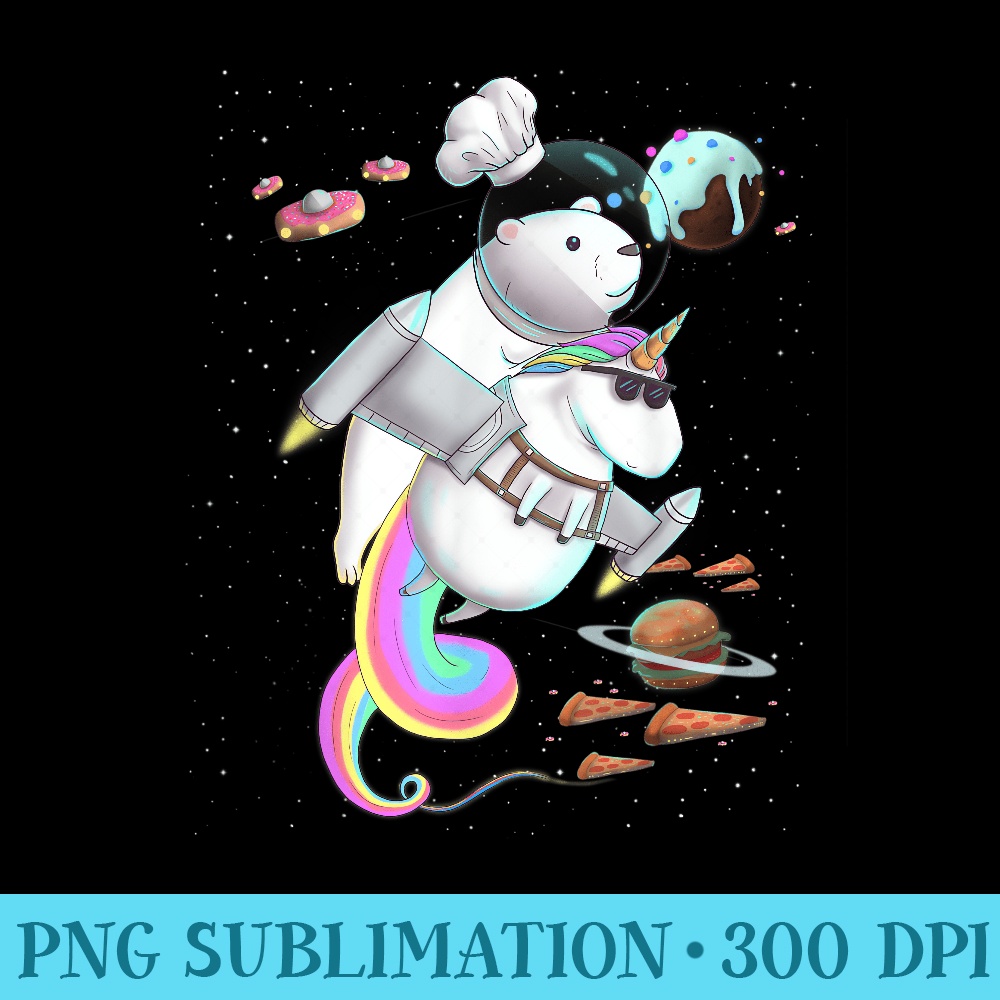 Polar Bear Riding Unicorn Food Pizza Space Party Planet Cute - Exclusive PNG designs - Add a Festive Touch to Every Day