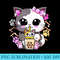 Cute Kawaii Cat Boba Bubble Milk Tea Anime Neko Kitten - Sublimation patterns PNG - Bold & Eye-catching