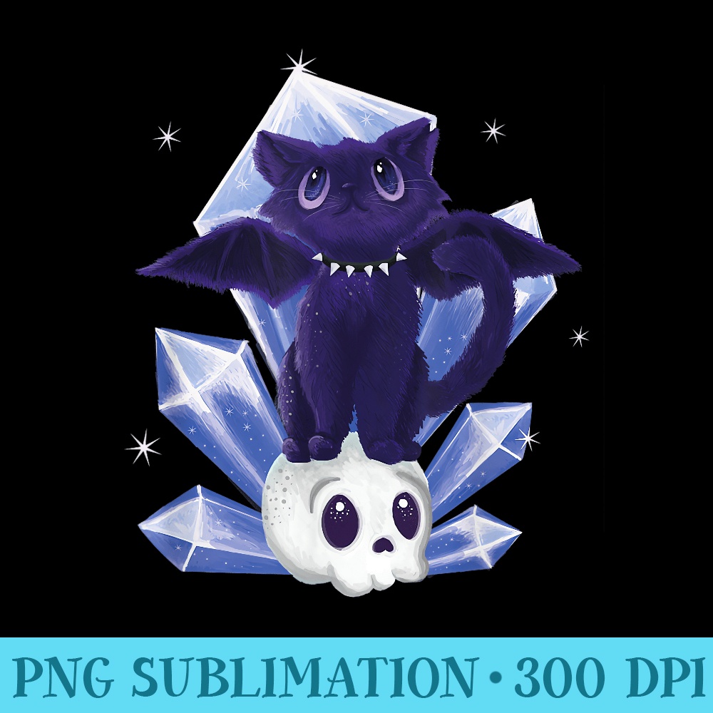 Kawaii Pastel Goth Cute Creepy Witchy Cat and Skull - PNG Download Clipart - Create with Confidence
