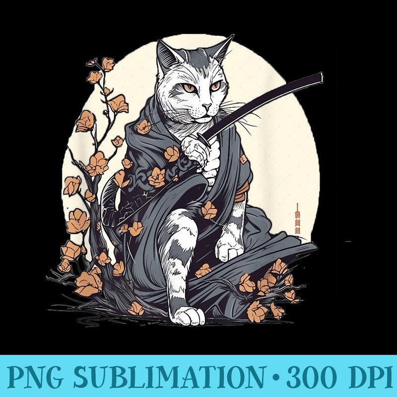 Japanese Samurai Ninja Cat Kawaii Tattoo Graphic Warrior - Shirt Clipart Free PNG - Perfect for Sublimation Mastery