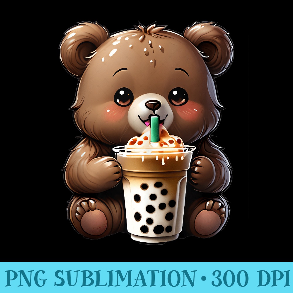 Cute Bear Drinking Boba Bubble Milk Tea Kawaii Animal Lovers - Download Shirt PNG - Unleash Your Creativity