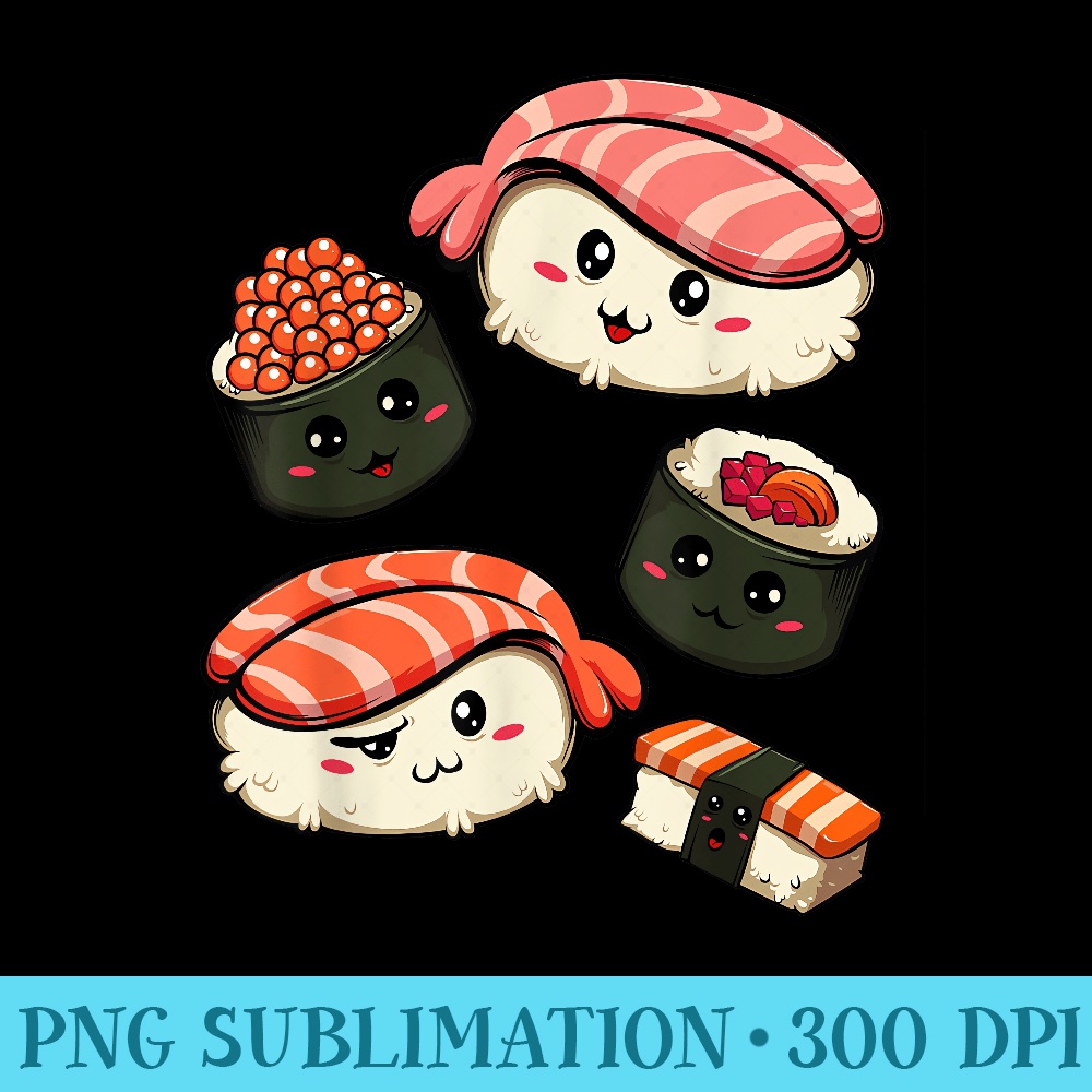 Cute Kawaii Sushi Ramen Japanese Food Anime Rice Japan Art - Free PNG Download - Bold & Eye-catching