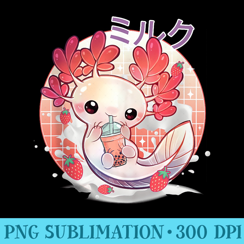 Cute Axolotl Lover Bobalotl Boba Kawaii Anime Japanese Manga - Stylish Shirt PNG - Instantly Transform Your Sublimation Projects