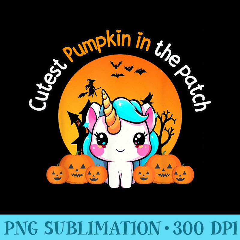 Cutest Pumpkin In The Patch Unicorn witch Halloween kawaii - High Resolution PNG Designs - Unique And Exclusive Designs
