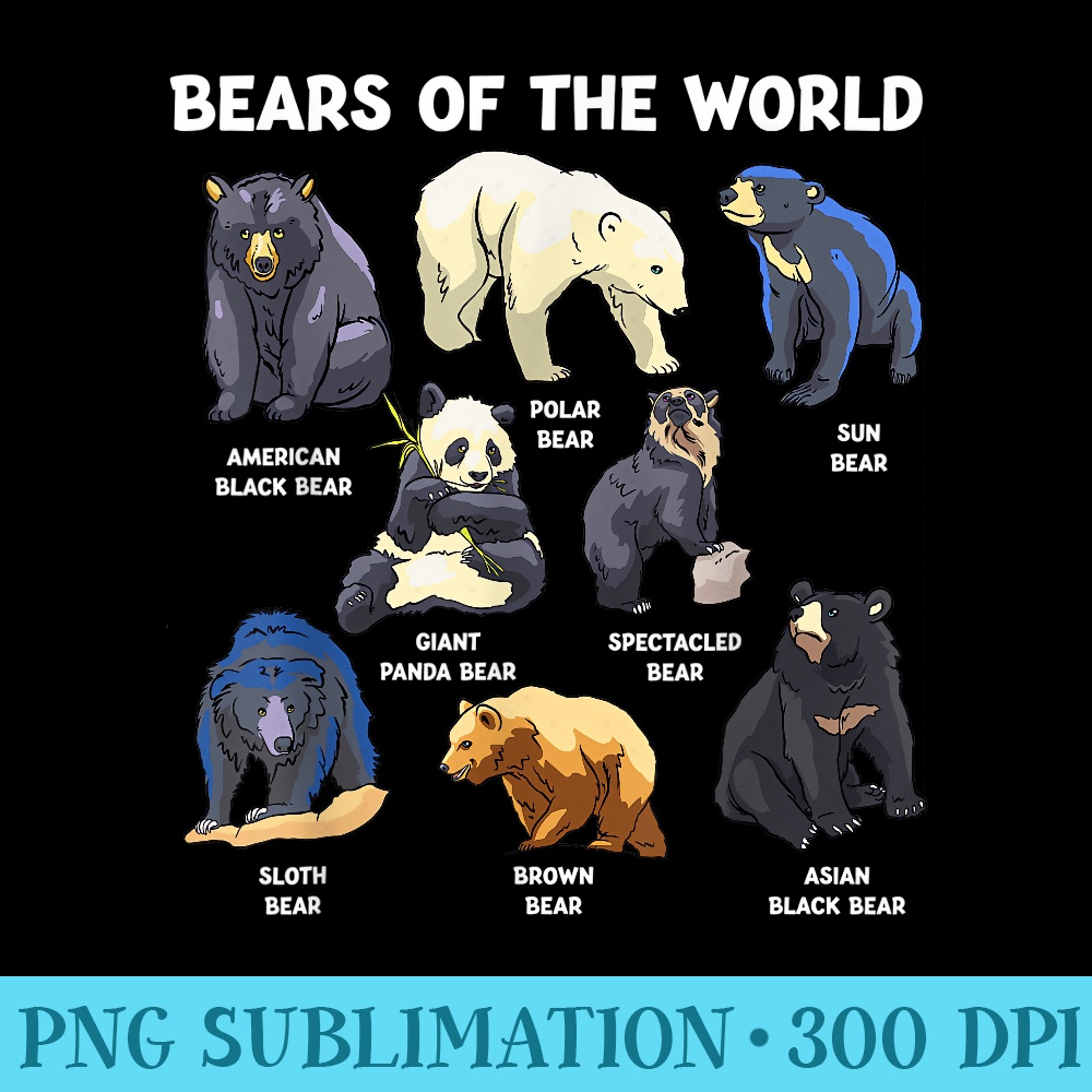 Bears Of The World Kawaii Types Of Bears Wildlife Zoo Bear - Shirt Design PNG - Trendsetting And Modern Collections
