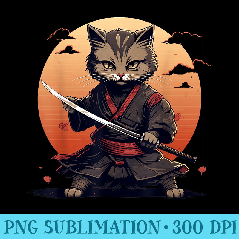Japanese Samurai Cat Tattoo Kawaii Ninja Cat - Download Shirt PNG - Revolutionize Your Designs