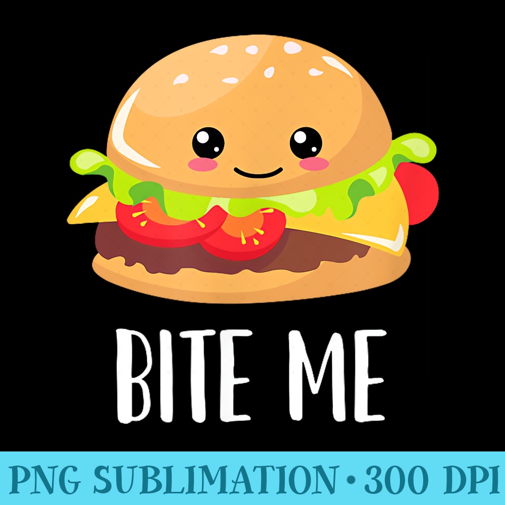 Kawaii Hamburger, Cheeseburger, Bite Me, Funny - Shirt Template Transparent - Premium Quality PNG Artwork