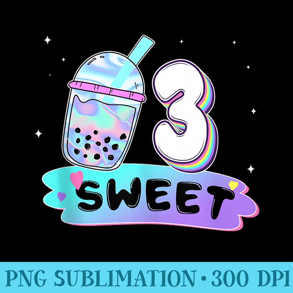 3rd Birthday Girl Bubble Boba Tea Anime 3 Yrs Old Bday - PNG design assets - Bold & Eye-catching