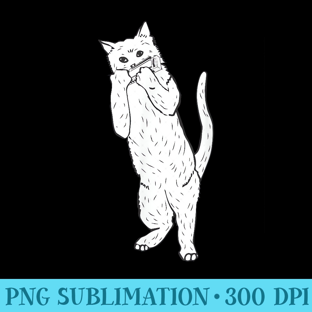 Cat Playing Harmonica - Download Transparent Artwork - Instant Access To Downloadable Files