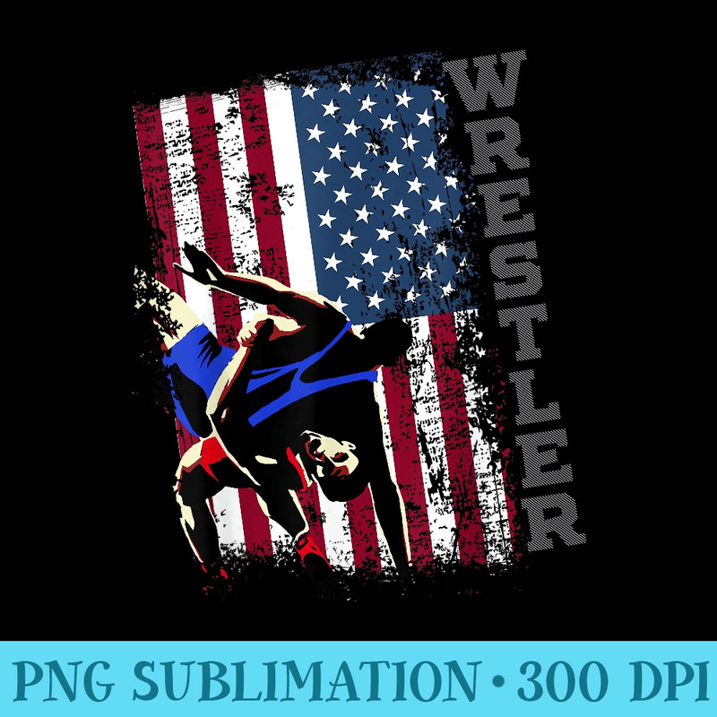 Distressed Look Wrestling Tshirt American Flag - Download Transparent Design - Vibrant and Eye-Catching Typography