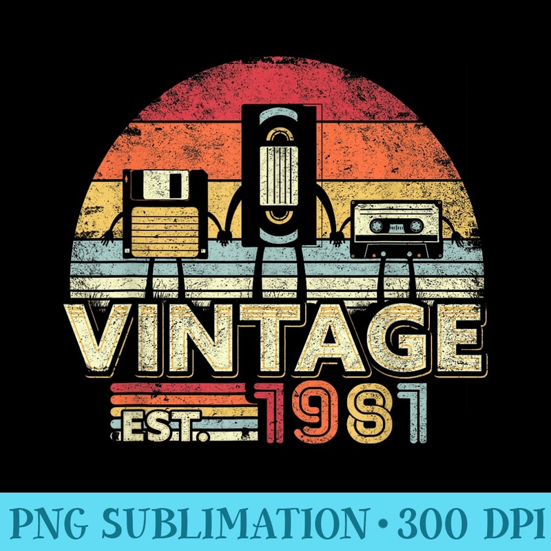 1981 . Vintage Birthday , Funny Music, Tech Humor - Transparent PNG Design - Easy-To-Print And User-Friendly Designs