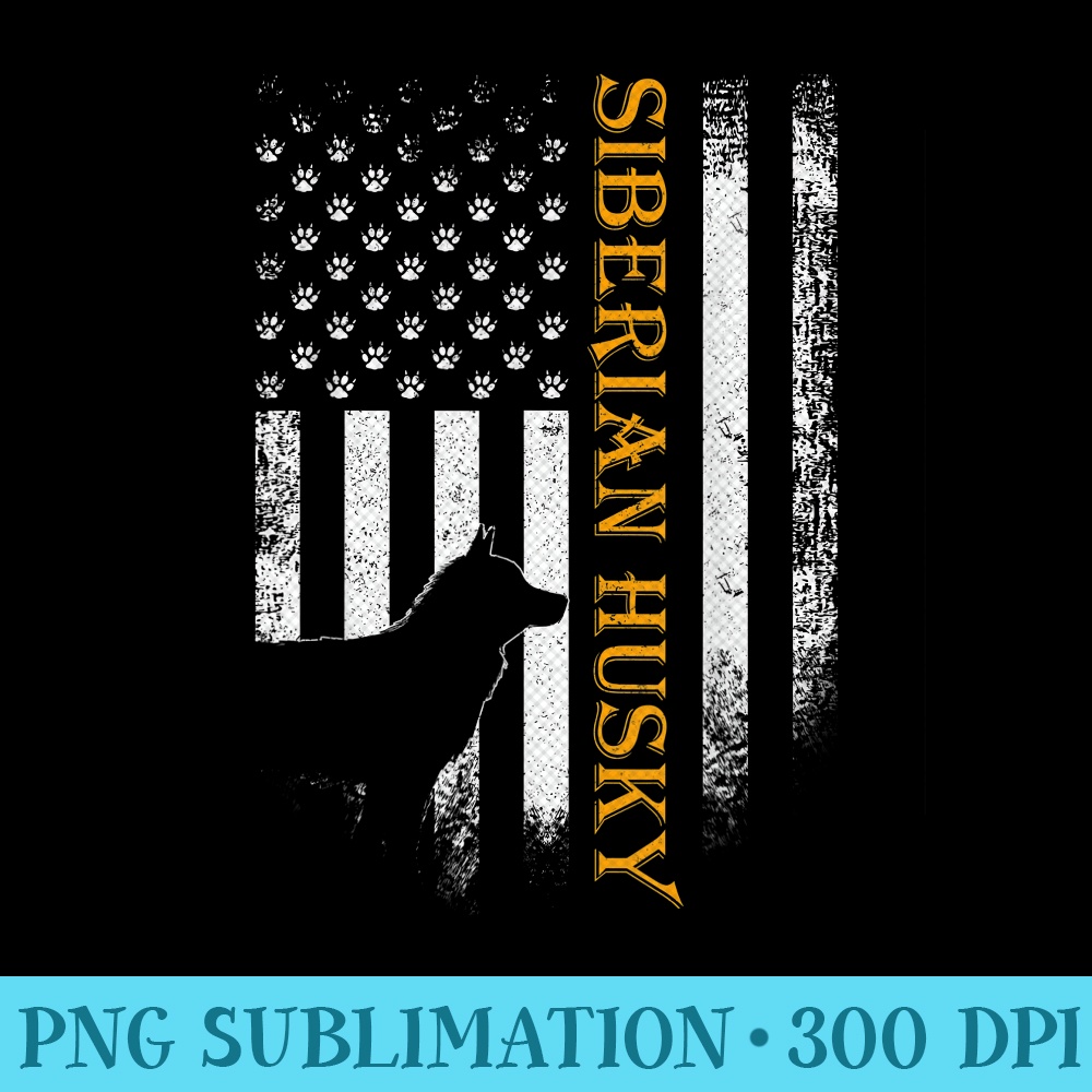 Vintage USA Siberian Husky Dog Silhouette American Flag - PNG Illustration Download - High Resolution And Print-Ready Designs