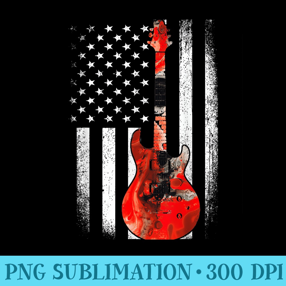 Bass Guitar American Flag USA Patriotic Guitar Lover Tshirt - High Resolution PNG Design - Unique And Exclusive Designs