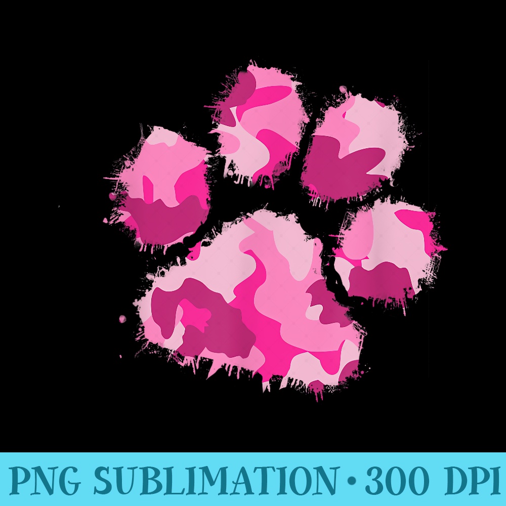 Camo Dog Paw Print Pink Camouflage Military - Transparent PNG Artwork - Perfect for Sublimation Mastery