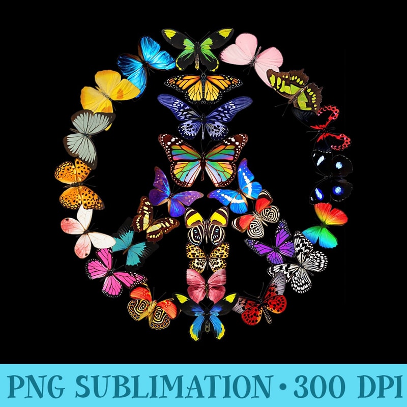 s Butterflies Peace Sign Love Butterfly 60s Retro Hippie - Download Transparent Image - Perfect for Creative Projects