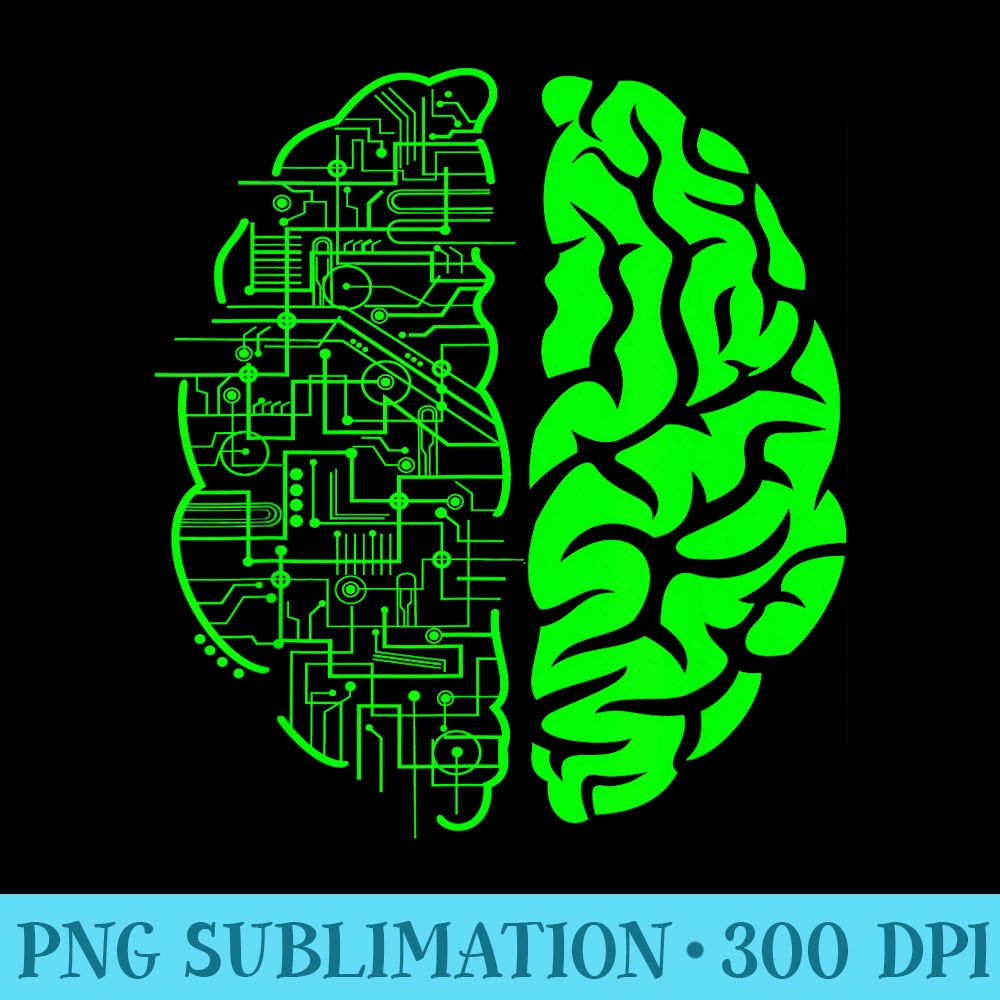 Binary AI Computer Circuit Electric Game Lovers Brain - High Resolution PNG Design - Perfect for Personalization