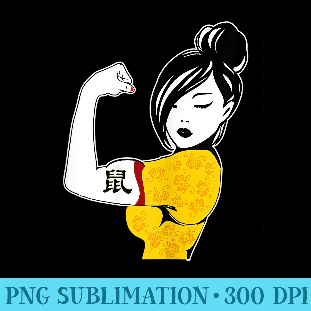 Chinese Woman Rat Tattoo Chinese New Year - Ready To Print PNG Designs - Eco Friendly And Sustainable Digital Products