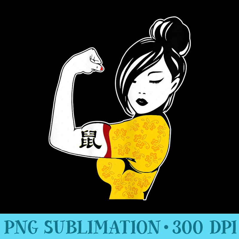 Chinese Woman Rat Tattoo Chinese New Year - Ready To Print PNG Designs - Eco Friendly And Sustainable Digital Products