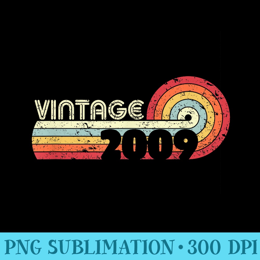 2009 Vintage , Birthday . Retro Style - PNG Download Illustration - Vibrant and Eye-Catching Typography