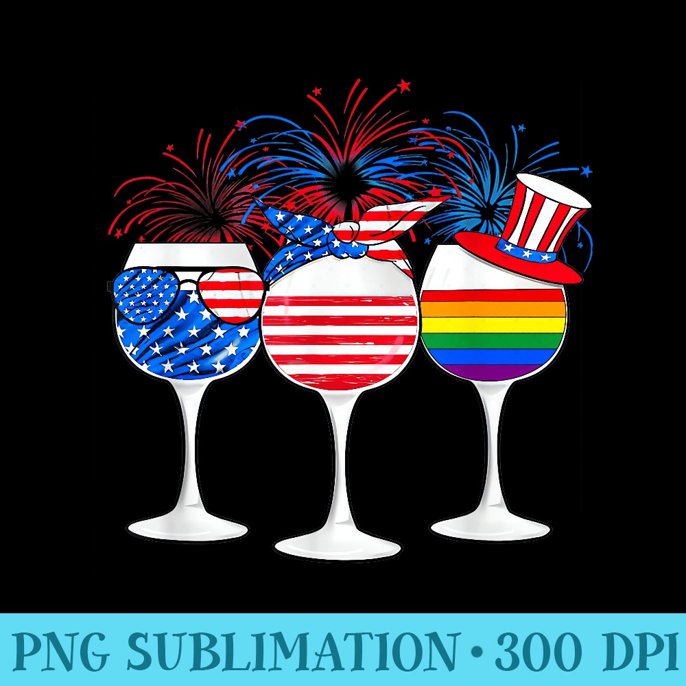 USA Flag Rainbow 4th Of July LGBTQ Gay Pride Wine Glasses - PNG Download Website - Quick And Seamless Download Process