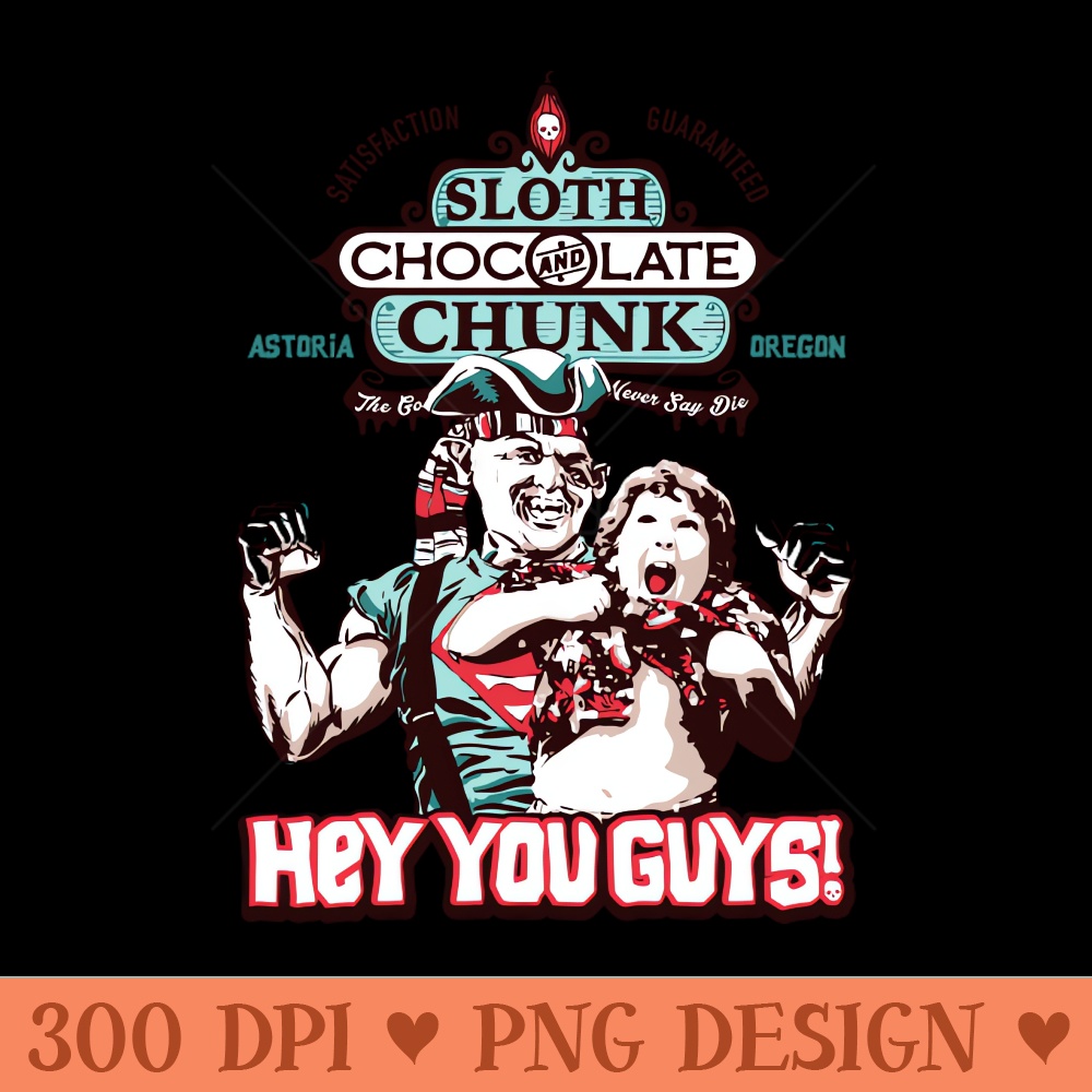 Goonies Sloth u26 Chunk Chocolate - Unique PNG Artwork - Enhance Your Apparel