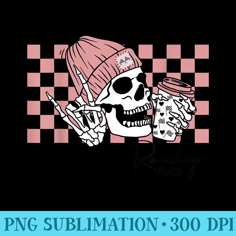 Dirt Track Racing Vibes Checkered Flag Racing Raceday Skull - Transparent Shirt Mockup - Unique And Exclusive Designs