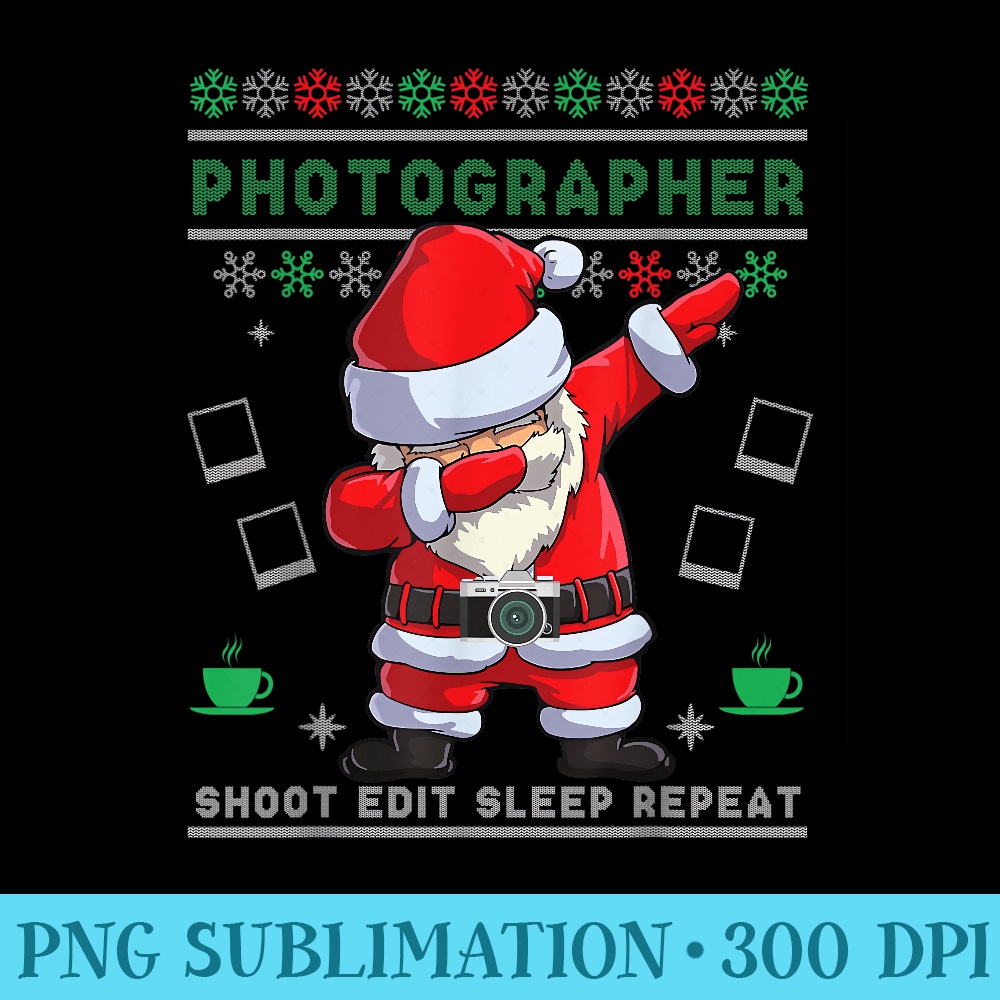 Dabbing Santa Photographer Christmas Ugly Camera - PNG Image Free Download - Perfect for Sublimation Art