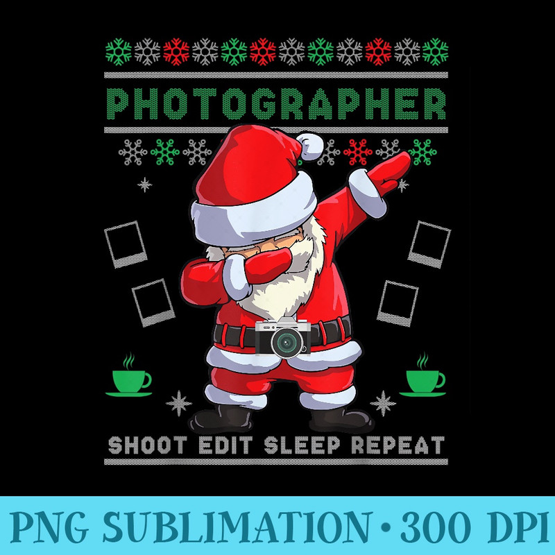 Dabbing Santa Photographer Christmas Ugly Camera - PNG Image Free Download - Perfect for Sublimation Art