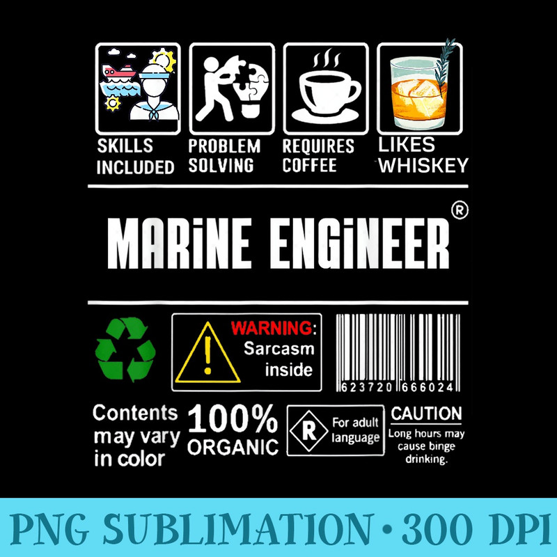 Marine Engineer Label Skills Solving Coffee Whiskey - Transparent PNG Mockup - Instantly Transform Your Sublimation Projects