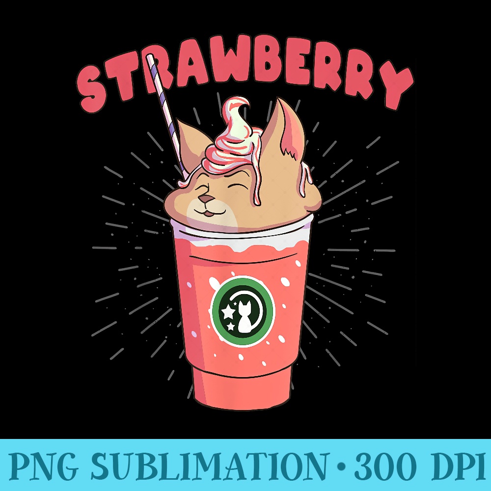 Strawberry Catpuccino Funny Kitty Frappuccino Cat Strawberry - Transparent PNG Design - Quick And Seamless Download Process