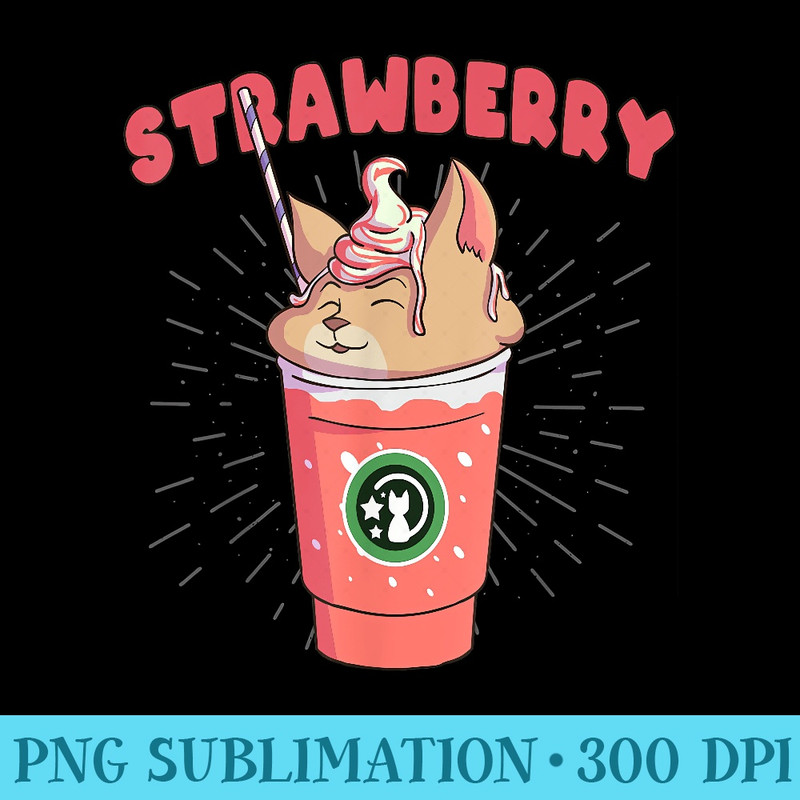 Strawberry Catpuccino Funny Kitty Frappuccino Cat Strawberry - Transparent PNG Design - Quick And Seamless Download Process