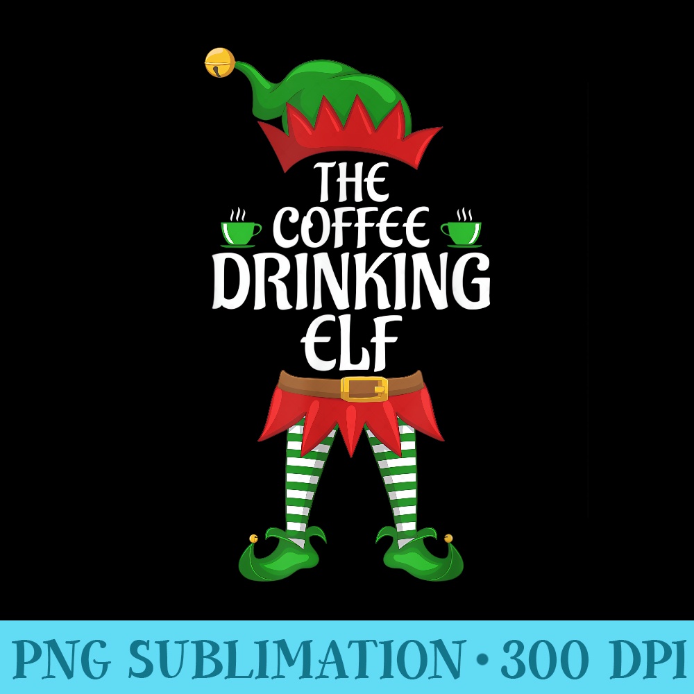 Coffee Drinking Elf Family Matching Group Christmas Party - Transparent Shirt Mockup - Add a Festive Touch to Every Day