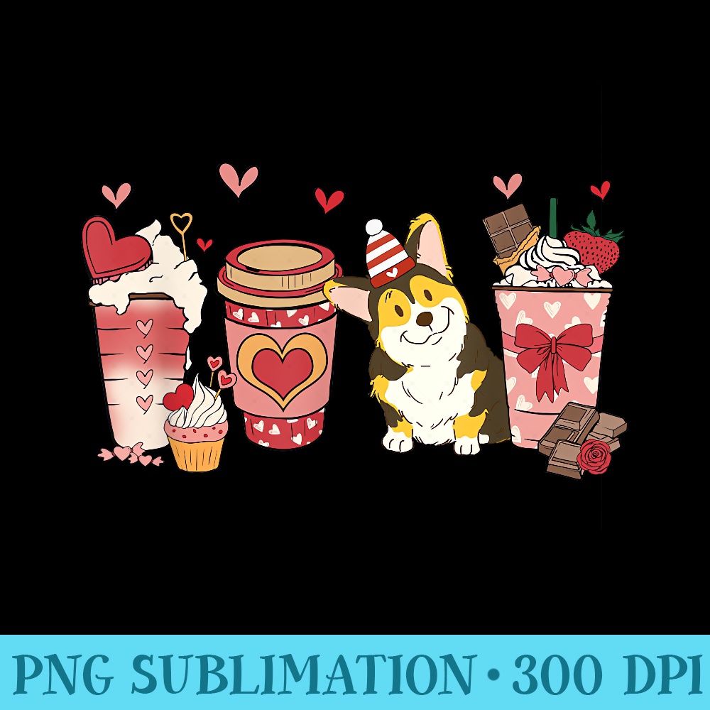 Tri Color Corgi Valentines Day Dog Mom Coffee Lovers - High Resolution PNG Image - Premium Quality PNG Artwork