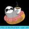 Sloth On Donut With Cup Of Steaming Coffee I Cute Sloth - Download PNG Illustration - Bring Your Designs to Life