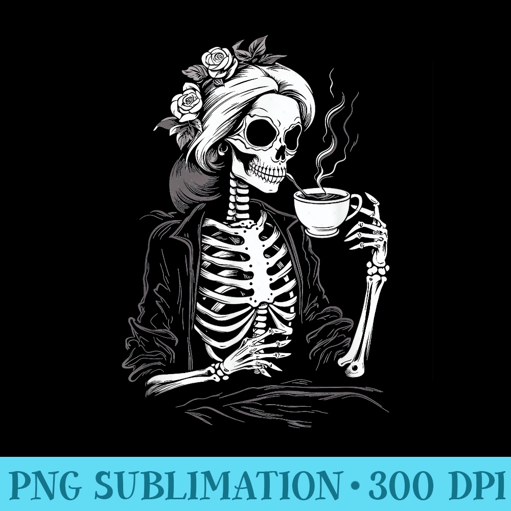 Coffee Drinking Skeleton Lazy DIY Halloween Women - Transparent Shirt Design - Perfect for Creative Projects