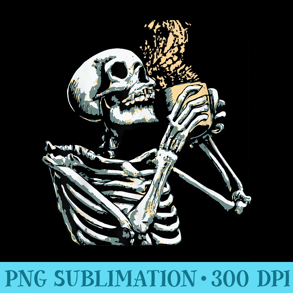 Skeleton Drinking Steaming Coffee Vintage Skull Caffeine - PNG Image Gallery Download - Create with Confidence