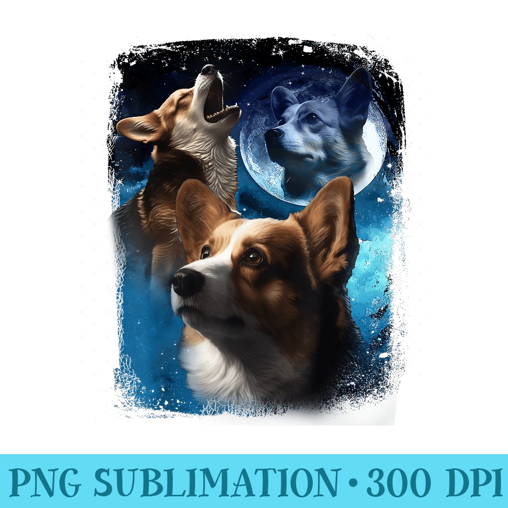 Three Corgis Howl at Moon Funny Corgi Vintage Wolves meme - Transparent PNG File - Defying the Norms