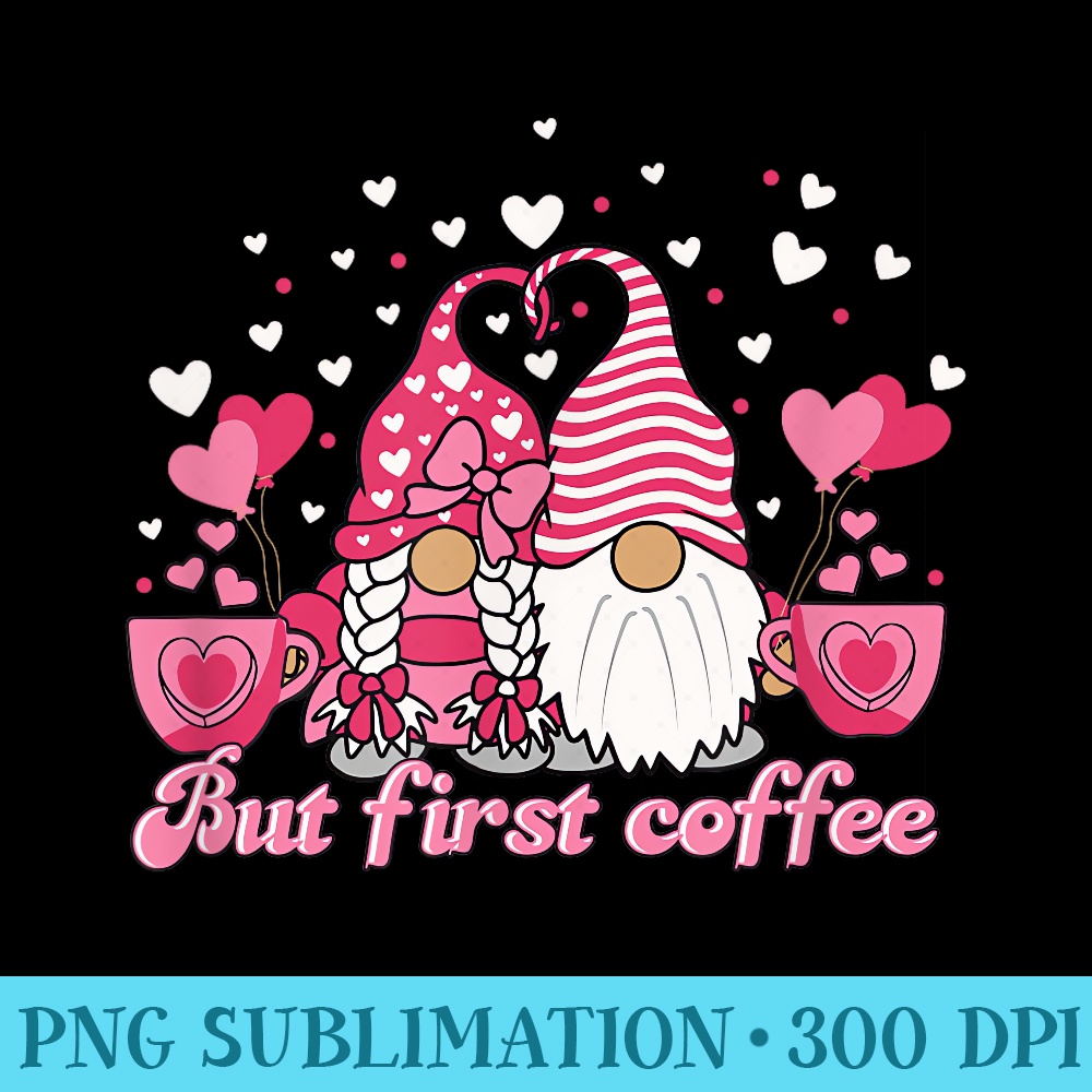 Valentines Day Coffee Gnome Design for Women Coffee Lovers - Transparent PNG Artwork - Transform Your Sublimation Creations