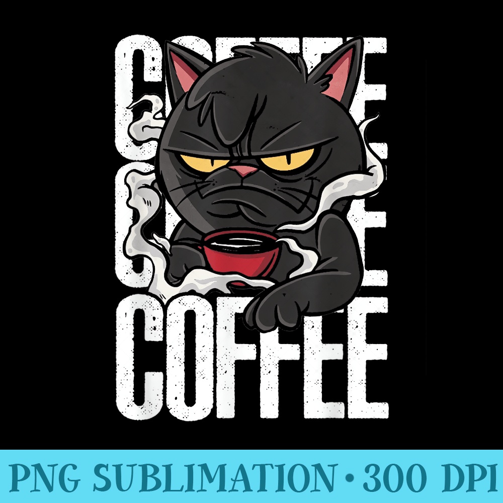 Funny Angry Cat Drinking Coffee Espresso Cappuccino - High Resolution PNG File - Defying the Norms
